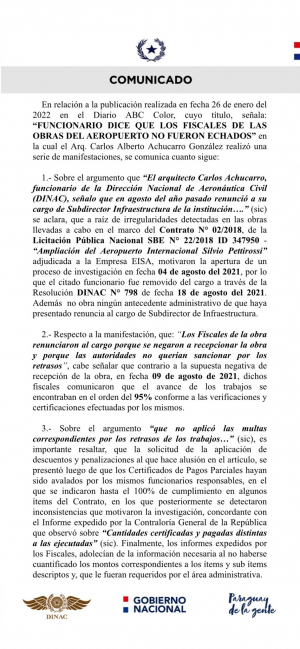 Comunicado a la Opinión Pública - 28/01/2022