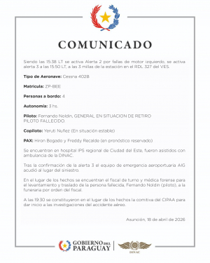 Comunicado: Accidente aéreo 18/4/2026