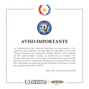 AVISO IMPORTANTE - Instituto Nacional de Aeronáutica Civil