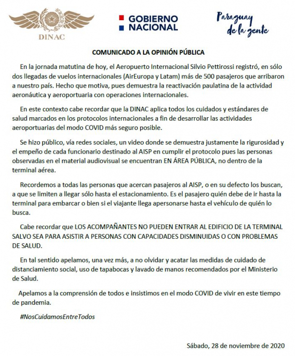 Comunicado a la opinión pública.