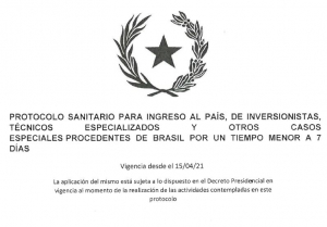 PROTOCOLO SANITARIO PARA INGRESO AL PAIS - Vigencia desde el 15/04/2021