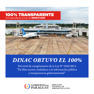 LA DINAC OBTUVO EL 100% DEL NIVEL DE CUMPLIMIENTO DE LA LEY N° 5282/2014 &quot;DE LIBRE ACCESO CIUDADANO A LA INFORMACIÓN PÚBLICA Y TRANSPARENCIA GUBERNAMENTAL&quot;