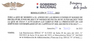 Resolución Nº 1065/2023 - &quot;POR LA QUE SE FIJAN Y ACTUALIZAN LAS TARIFAS POR LA PRESTACIÓN DE LOS SERVICIOS CONTEMPLADOS EN EL CAPÍTULO IV DEL DECRETO 8701/2012&quot;