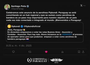 Inicio del proceso de habilitación de Flybondi para operar como aerolínea de bandera paraguaya.