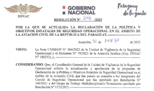 DECLARACIÓN DE LA POLÍTICA Y OBJETIVOS ESTATALES DE SEGURIDAD OPERACIONAL EN EL ÁMBITO DE LA AVIACIÓN CIVIL DE LA REPÚBLICA DEL PARAGUAY