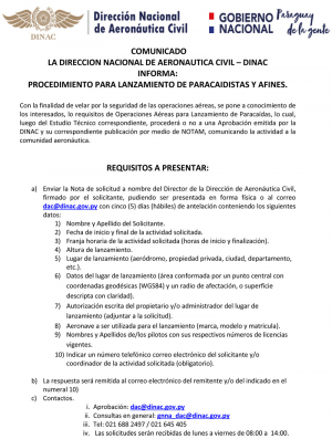 COMUNICADO - PROCEDIMIENTO PARA LANZAMIENTO DE PARACAIDISTAS Y AFINES.