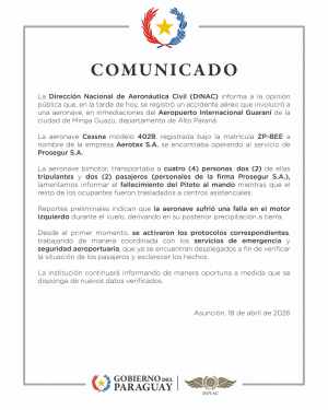 Comunicado: Accidente aéreo 18/4/2026
