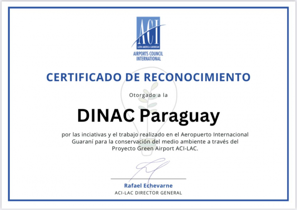 ACI-LAC reconoce al Aeropuerto Internacional Guaraní como Aeropuerto Sostenible con el medio ambiente.