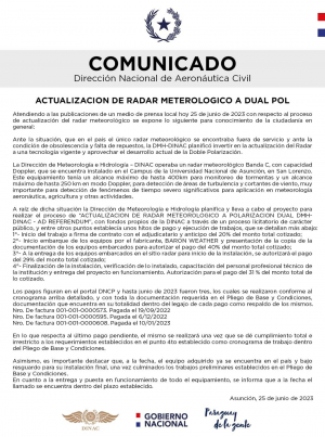COMUNICADO A LA OPINIÓN PÚBLICA - RADAR METEOROLÓGICO A DUAL POL