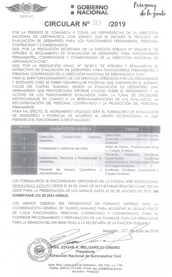 Circular N° 20 - Inicio del Proceso de Evaluación de Desempeño
