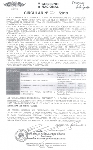 Circular N° 20 - Inicio del Proceso de Evaluación de Desempeño